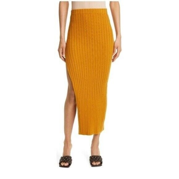 NWT Ronny Kobo Skirt Womens Sz M Cashmere Silk Irenna Knit Midi Golden Side Slit